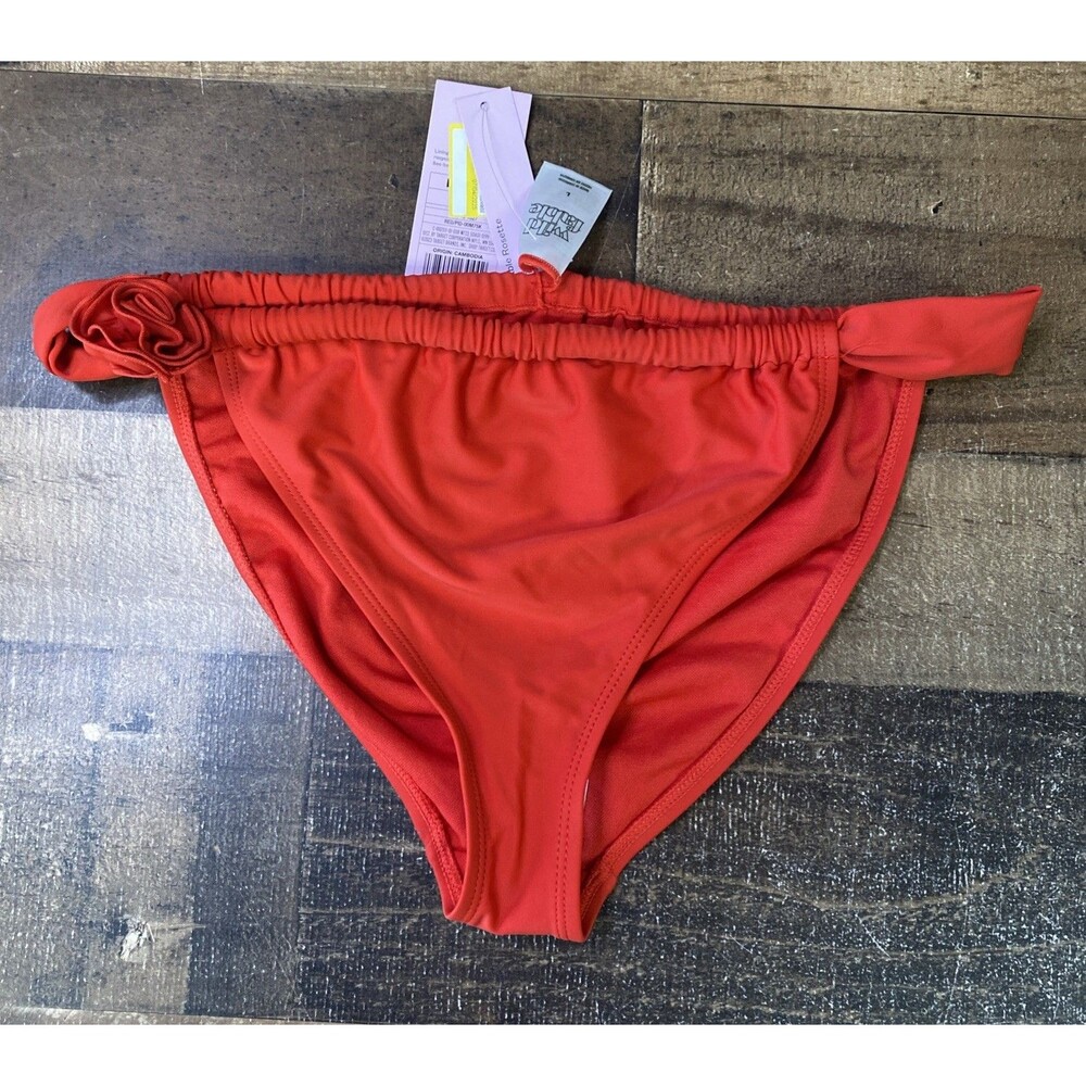 Wild Fable Women's Removable Rosette Low Rise High Leg Bikini Bottom Red Size L